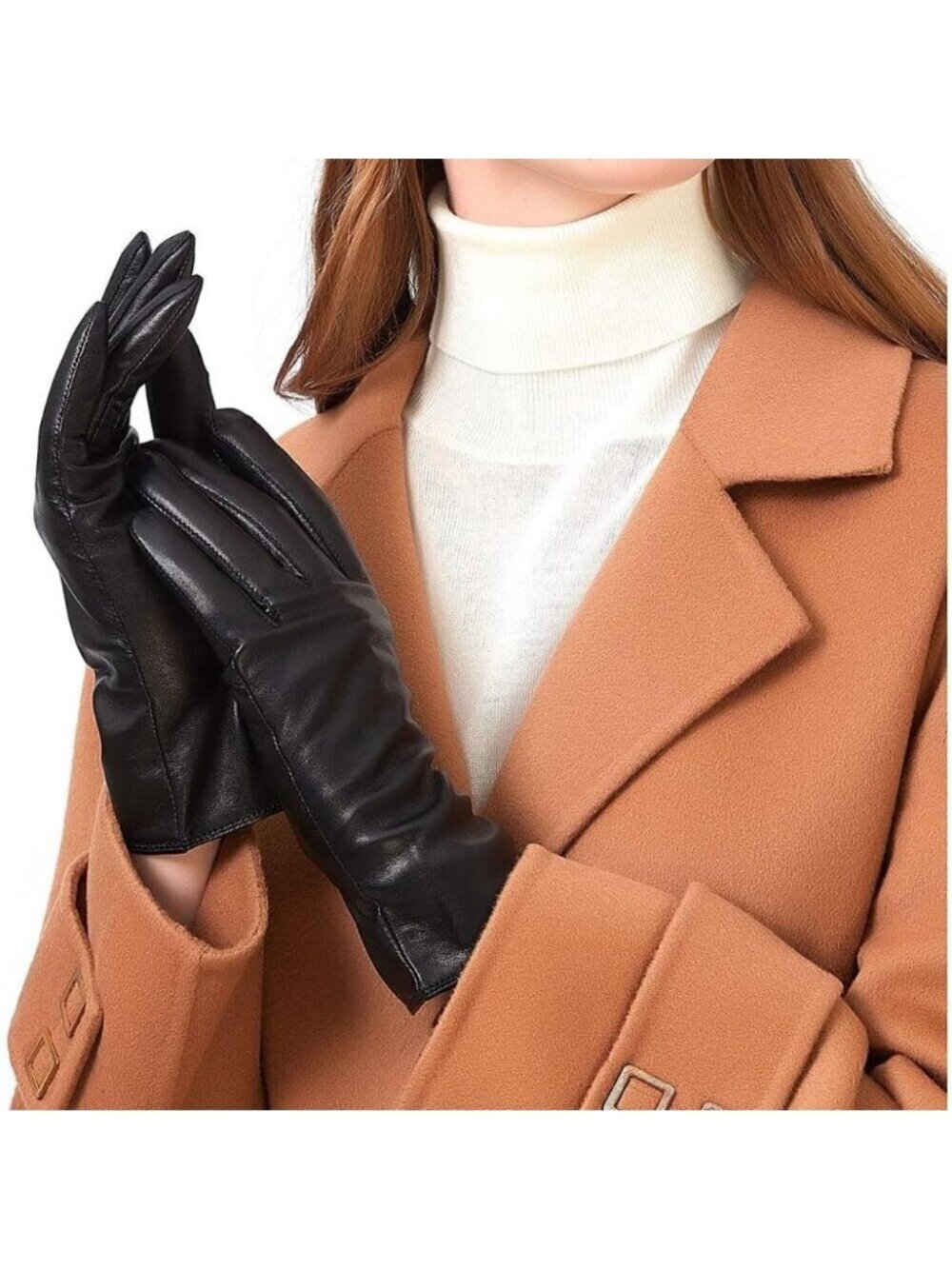 Women Black Leather Gloves Deluxe Sheep Skin Fleece Lined Cashmere Lining design